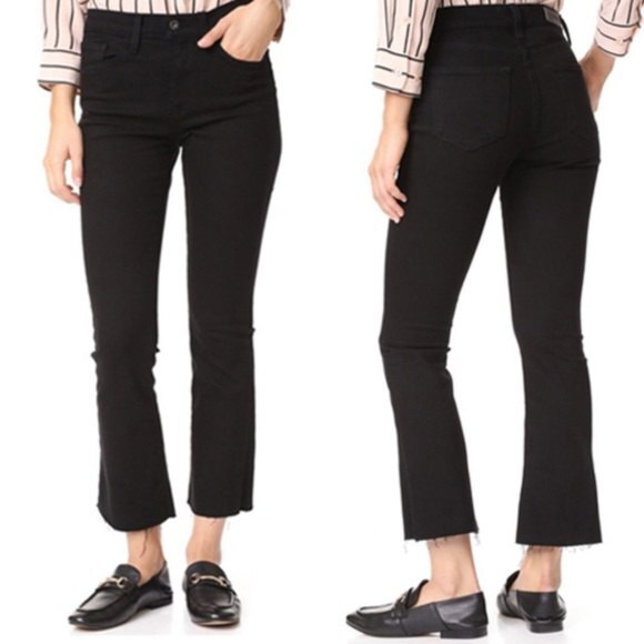 Baldwin Maxwell Crop Flare Jeans Women’s Size 26 Black Raw Hem Mid Rise - Picture 1 of 15
